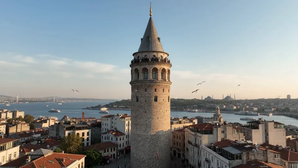 Daytime view of Galata Tower and the surrounding historic city fabric